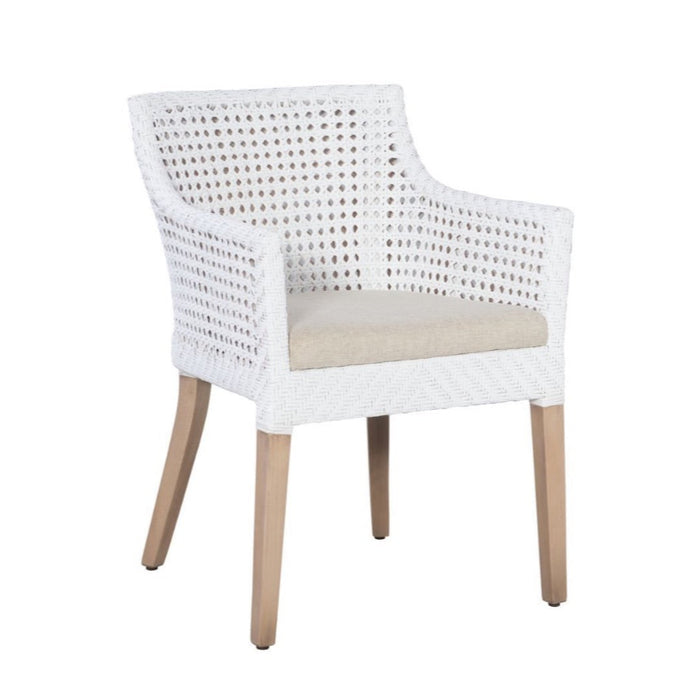 dining arm white cane back sides cream cushion light wood legs