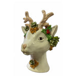 reindeer head vase off-white ceramic antlers holly