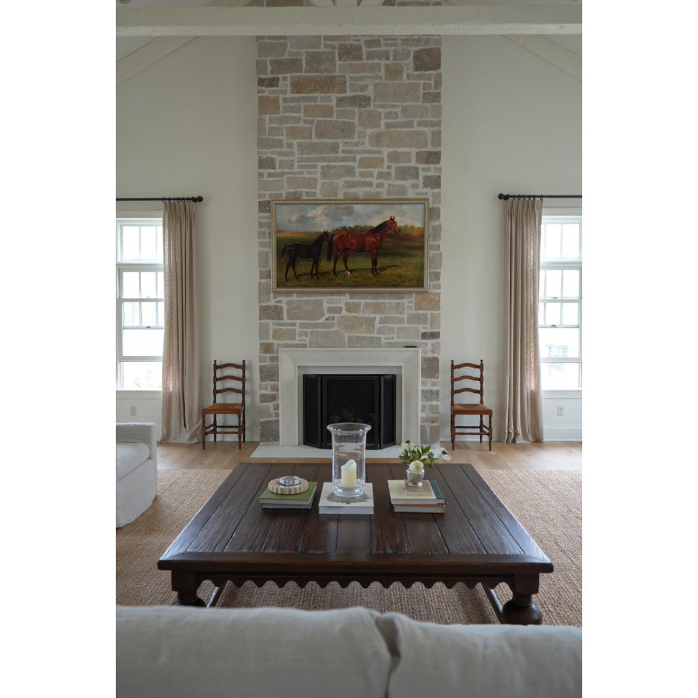 elm square coffee table in living room dark wood