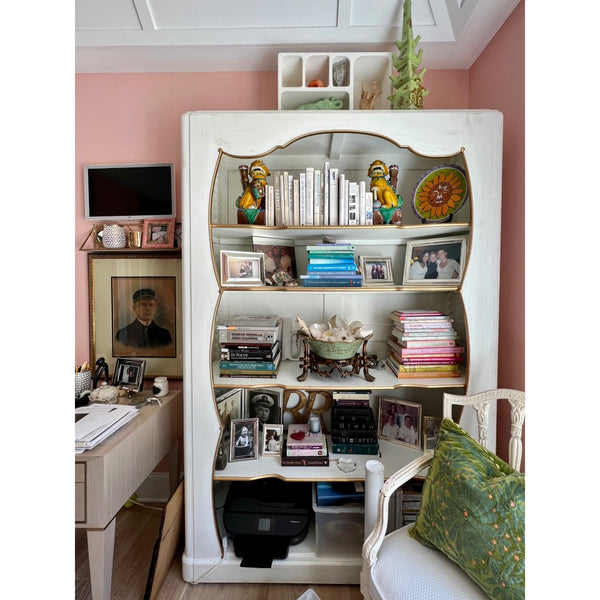 bookcase white gold shelves hand finished