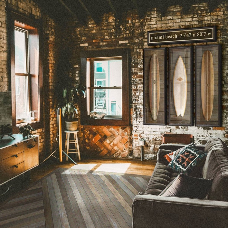 vinyl mat faux wood living room couch art on wall