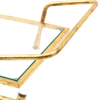 gold leaf metal tempered glass shelf bar cart 