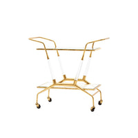 gold leaf metal tempered glass shelf bar cart 