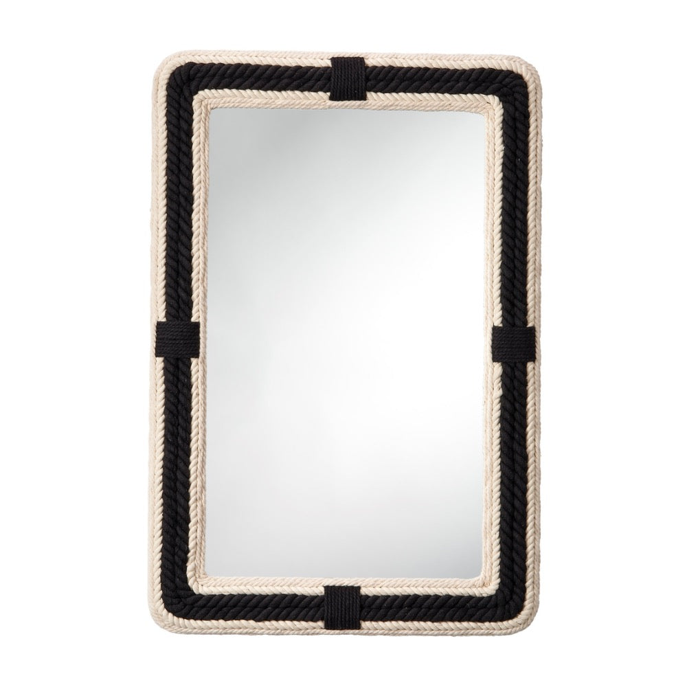 rectangle wall mirror braided rope frame black off-white