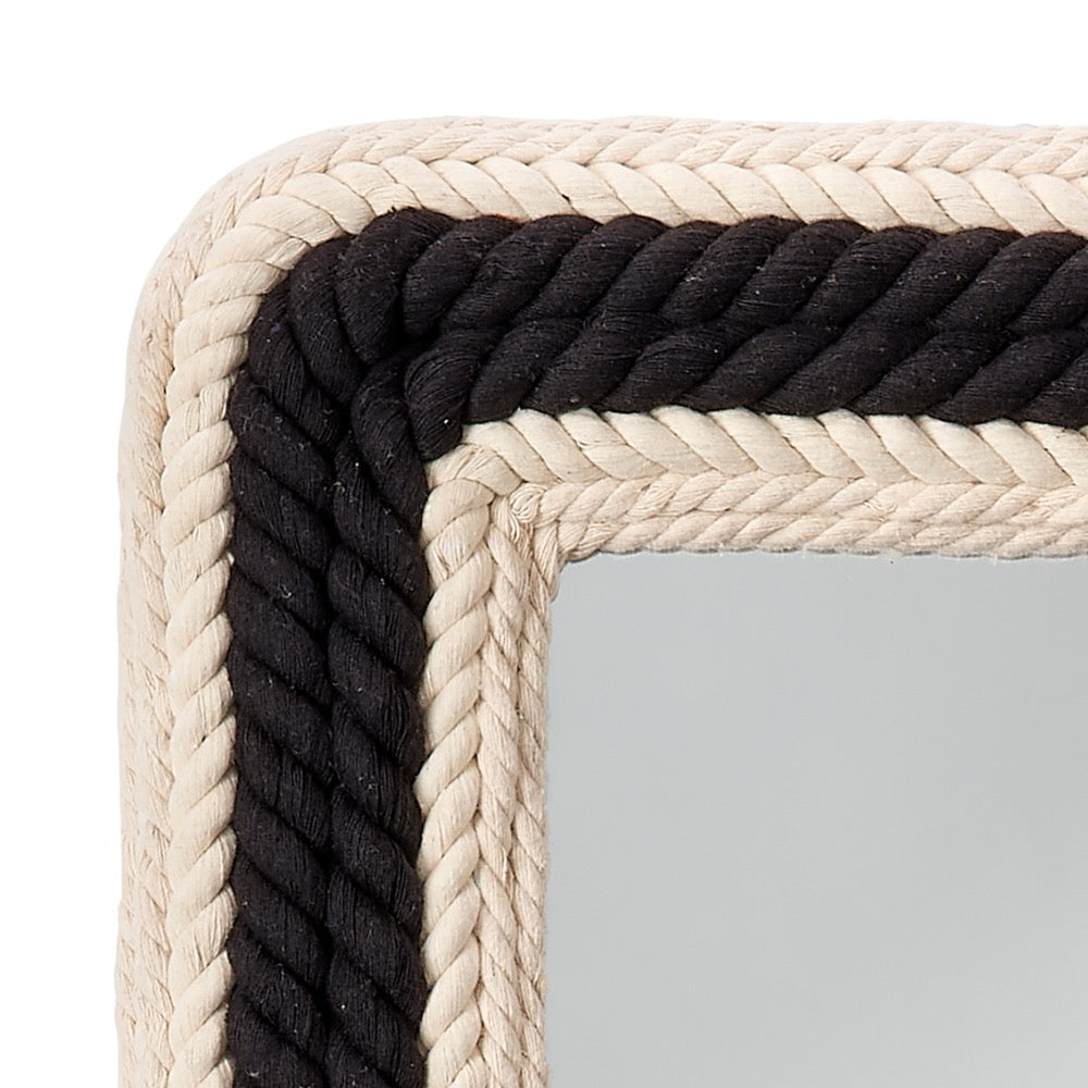rectangle wall mirror braided rope frame black off-white