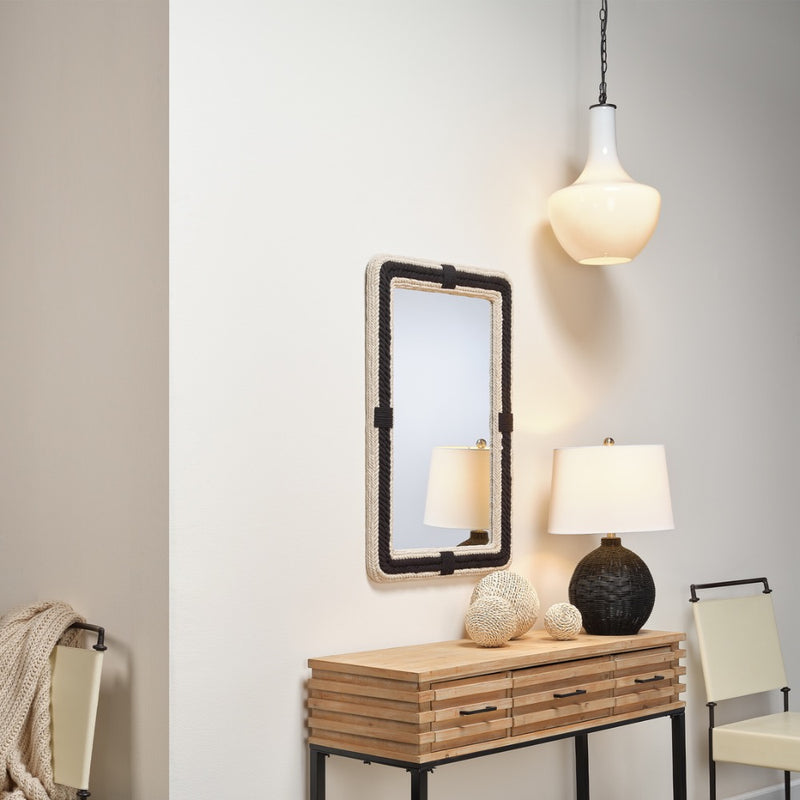 rectangle wall mirror braided rope frame black off-white