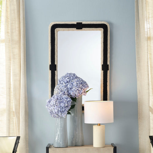 rectangle wall mirror braided rope frame black off-white