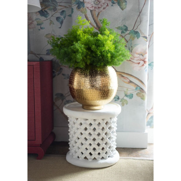 white chalk side table lattice pattern