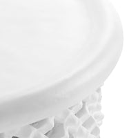 white chalk side table lattice pattern