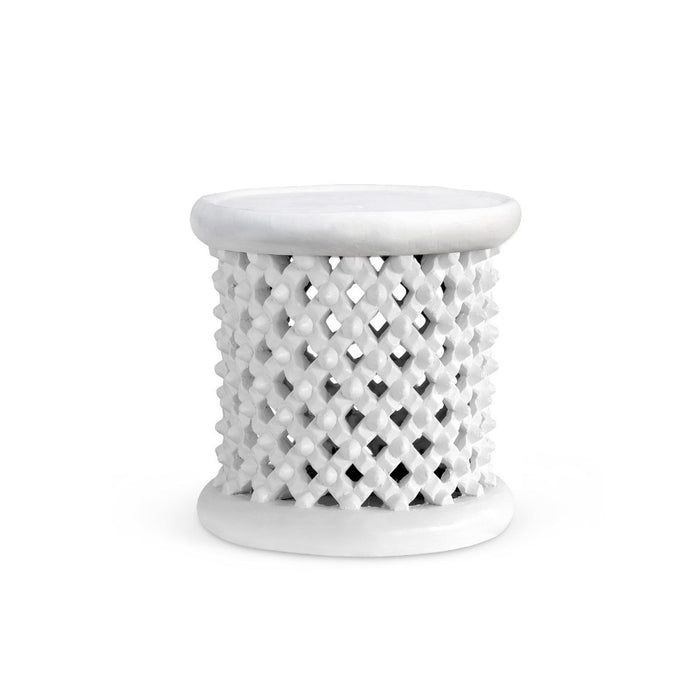 white chalk side table lattice pattern
