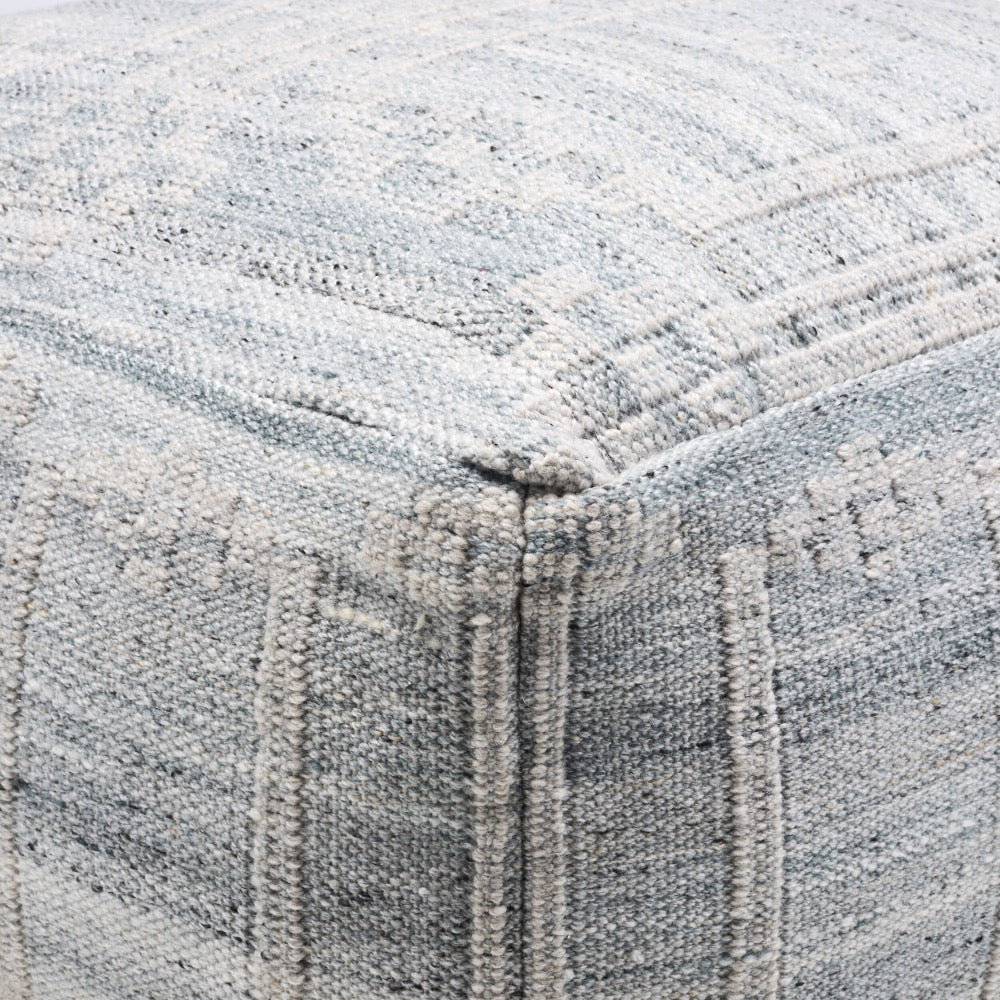 outdoor pouf blue cream tan woven square