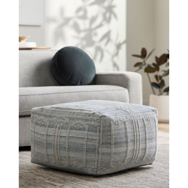outdoor pouf blue cream tan woven square
