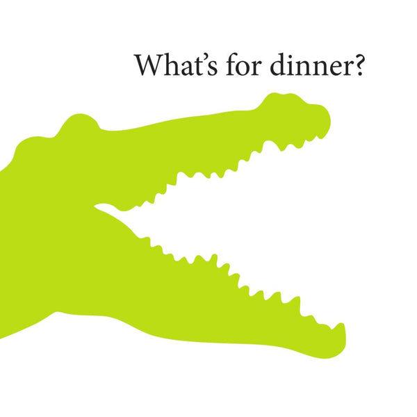 Fun green crocodile "What's for dinner?" design on BSEID Children's Coloring Paper Placemat Pad—great for kids' meals!.