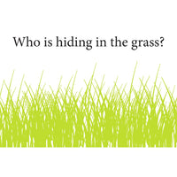 BSEID Children's Coloring Paper Placemat Pad features "Who is hiding in the grass?" above tall green grass.