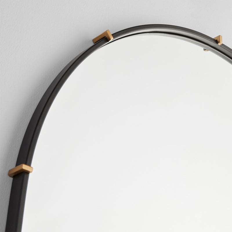 tall black metal frame brass clips arched mirror