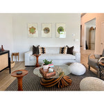 knotted rattan round cocktail table natural finish glass top living room