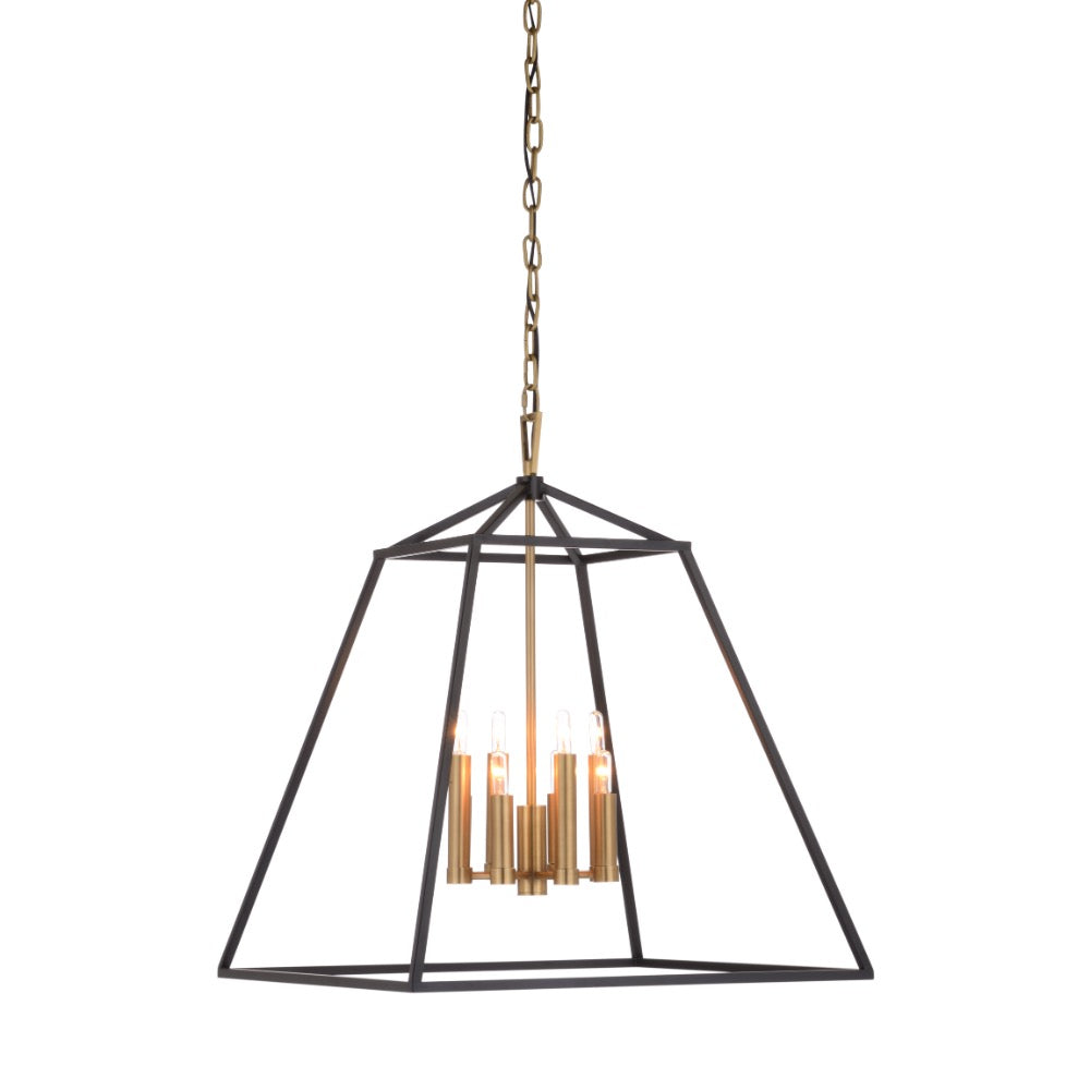 pendant light black iron open frame antique brass 8 candelabra bulbs