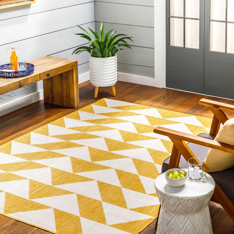 area rug triangle pattern yellow