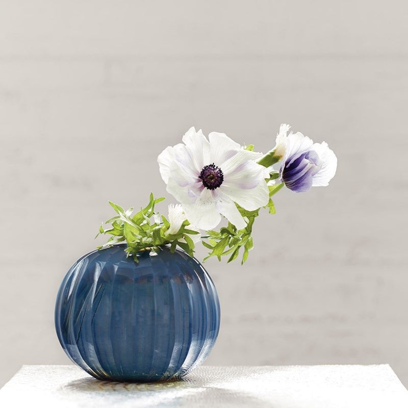 hand blown glass round vase opalescent smoke blue