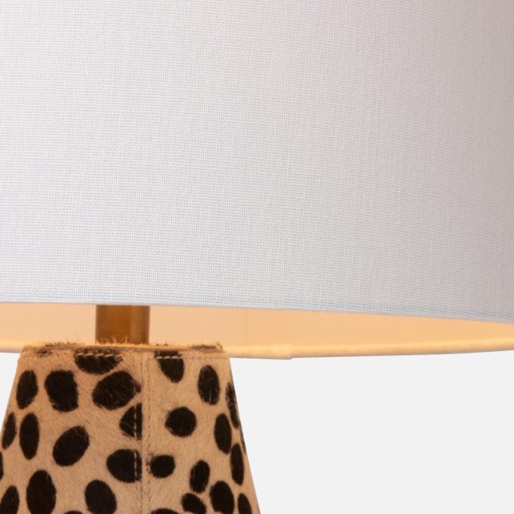 hair on hide table lamp white linen shade 