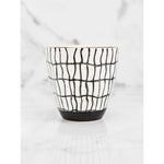 black and white decorative print cups gold rim