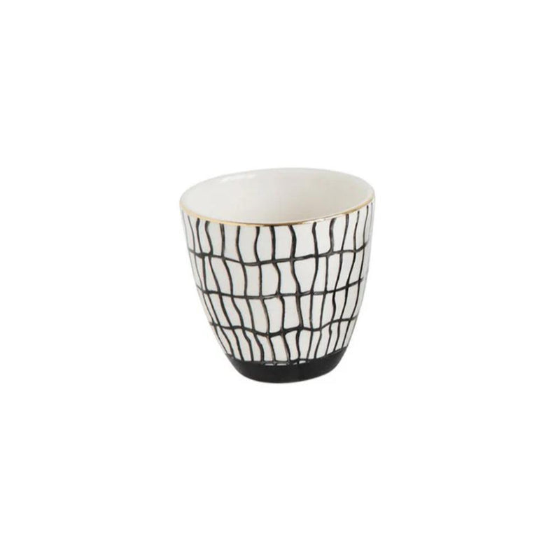 black and white decorative print cups gold rim