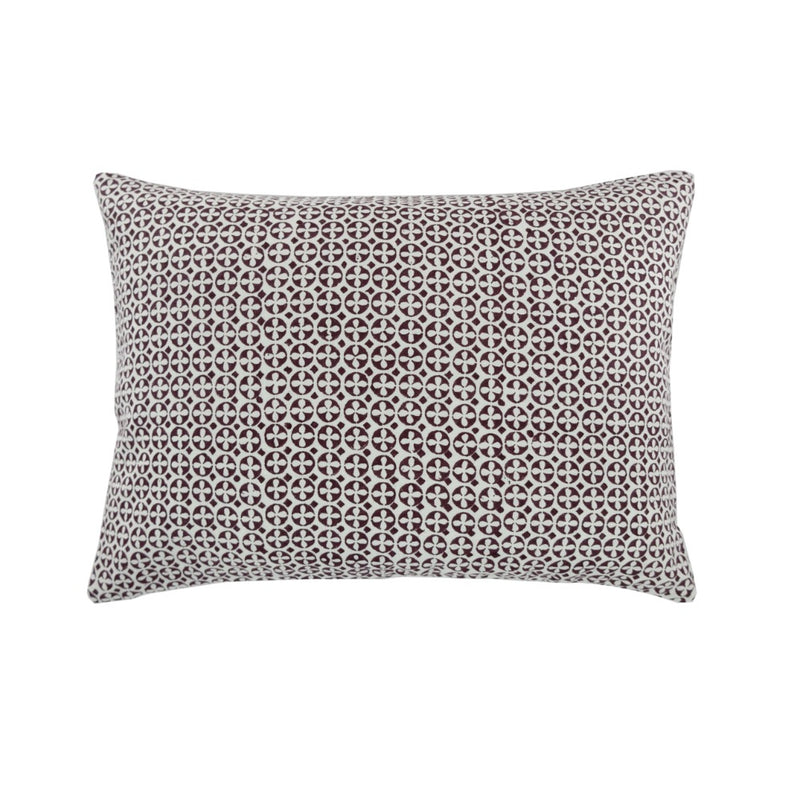lumbar accent pillow brown white block-printed linen 
