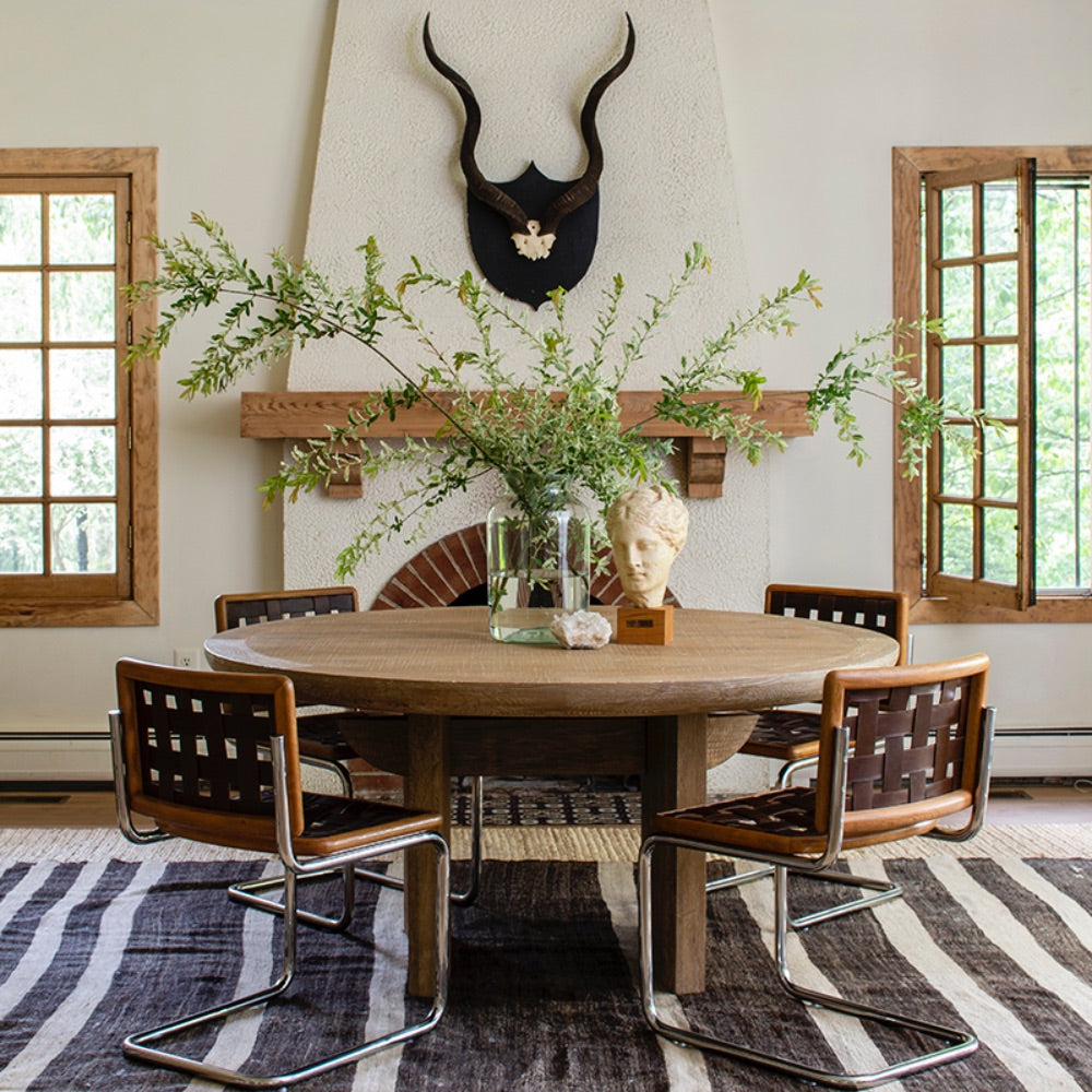 brown leather polished nickel chair oak