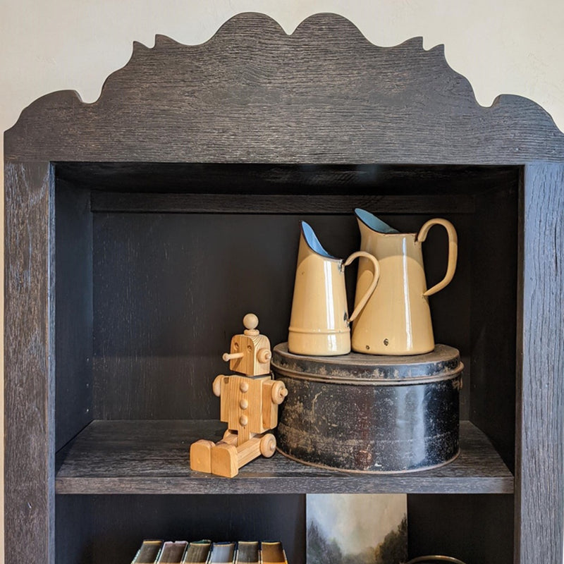 distressed finish carved solid oak bookcase