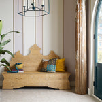 limewash finish wood bench natural carved