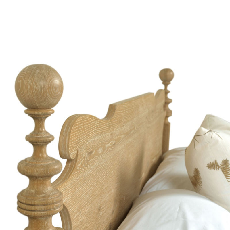 oak bed queen natural wood carved details rope edge limewash