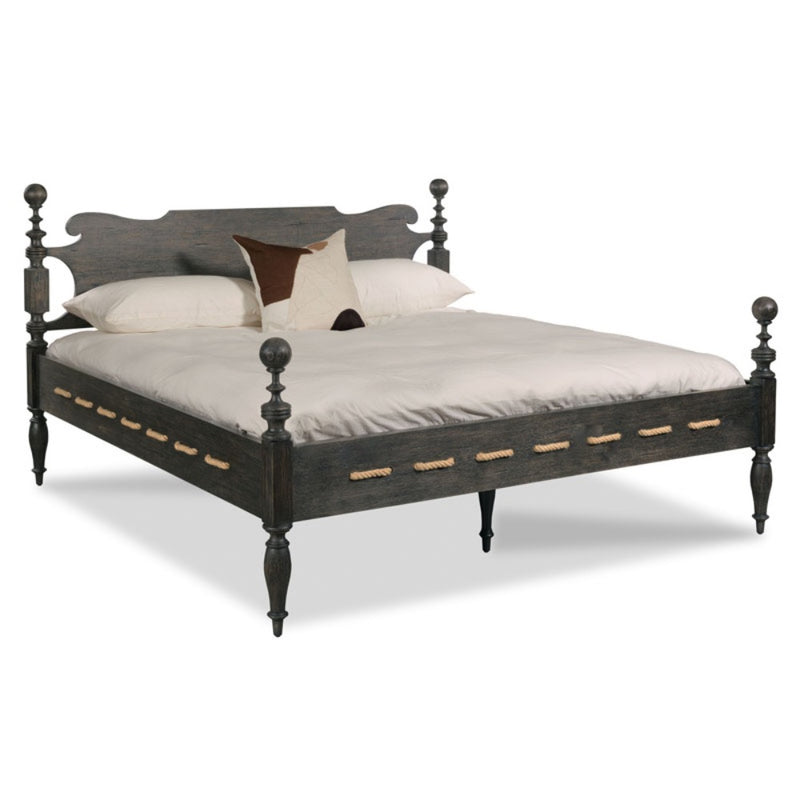 oak bed queen solid oak wood carved details rope edge worn black