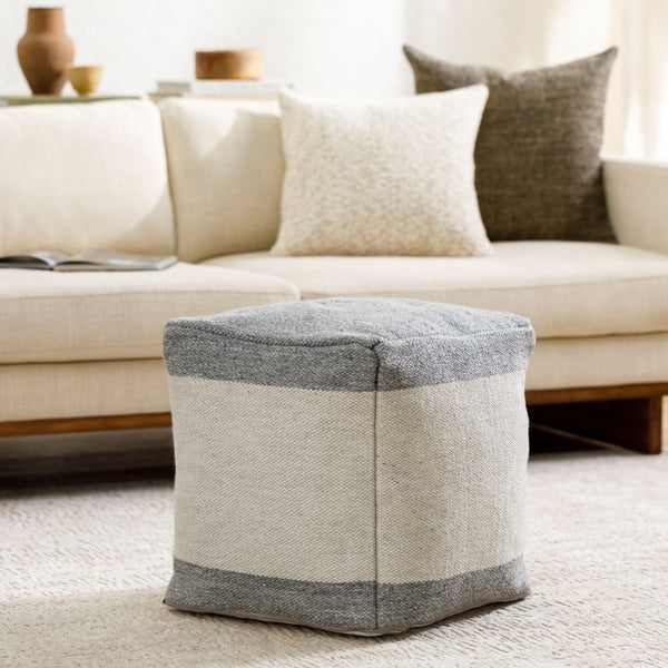 outdoor pouf gray square knife edge woven 