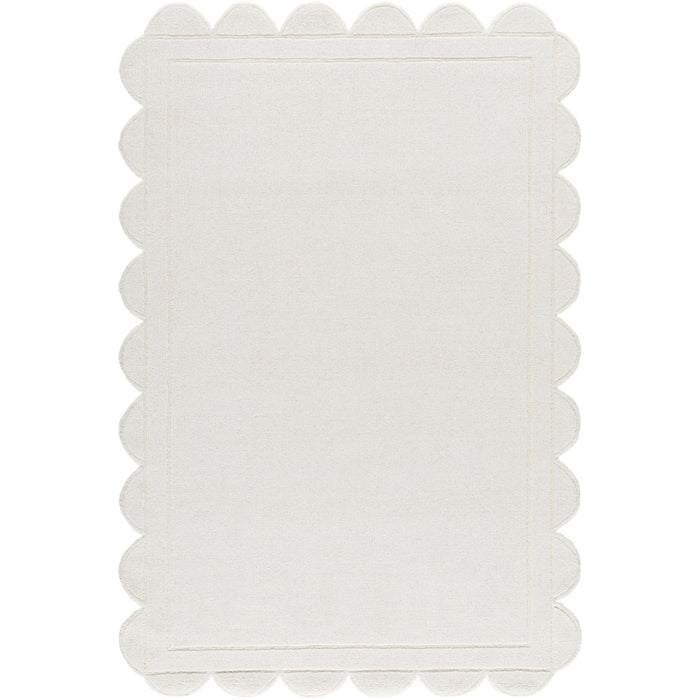area rug hand loomed wool scalloped edge off white neutral
