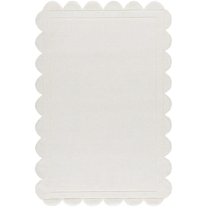 area rug hand loomed wool scalloped edge off white neutral