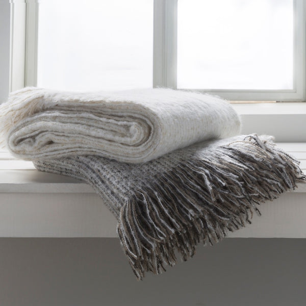taupe white charcoal woven throw blanket tassels fringe