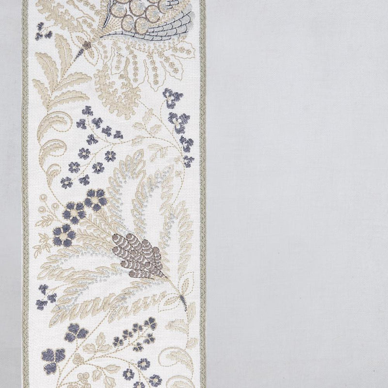 white linen blend drapery panels silver gold embroidered flora edge