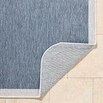area rug machine woven blue cream edge rounded