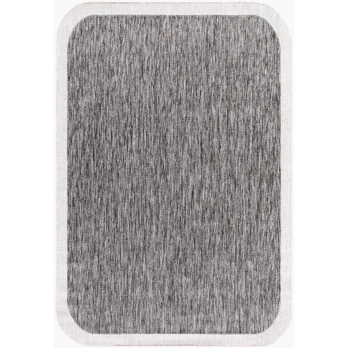 area rug machine woven charcoal gray cream edge rounded