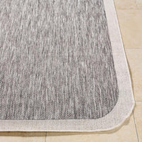 area rug machine woven charcoal gray cream edge rounded