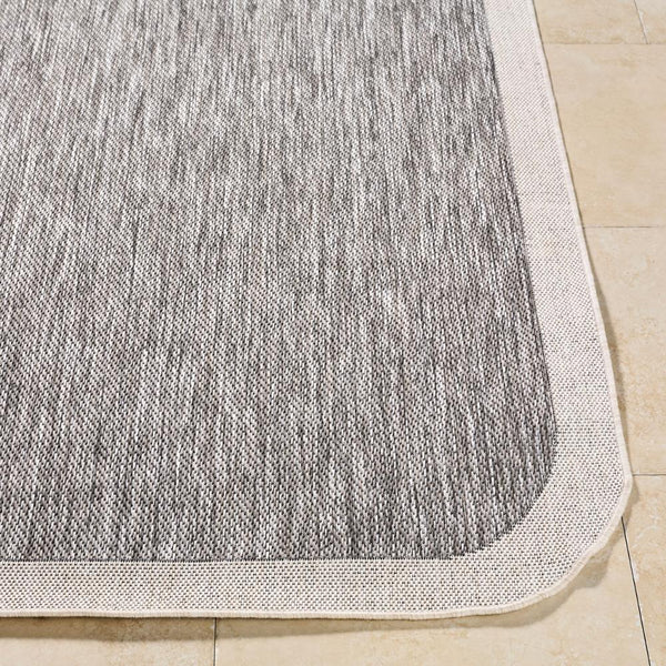 area rug machine woven charcoal gray cream edge rounded