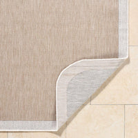 area rug machine woven neutral tan cream edge rounded