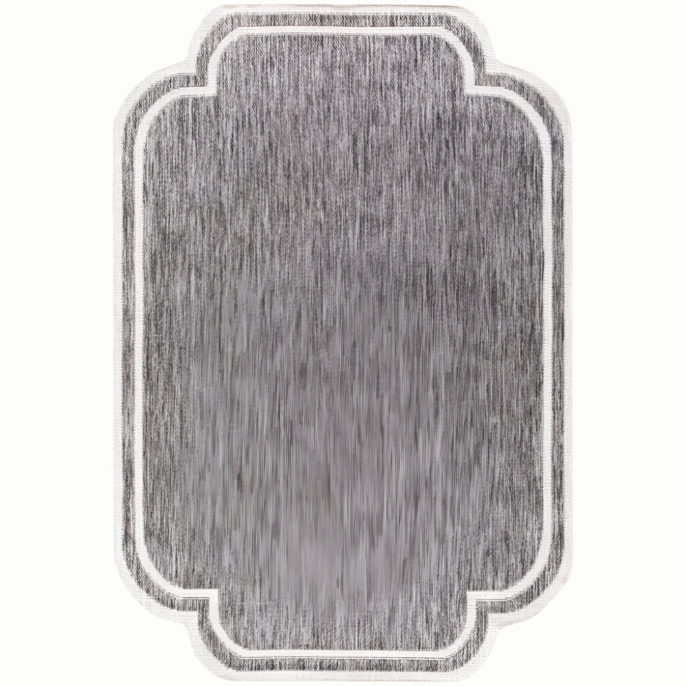 area rug machine woven charcoal white scalloped edge