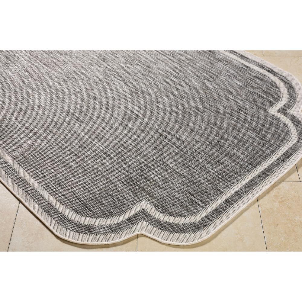 area rug machine woven charcoal white scalloped edge