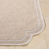 area rug machine woven natural cream scalloped edge 