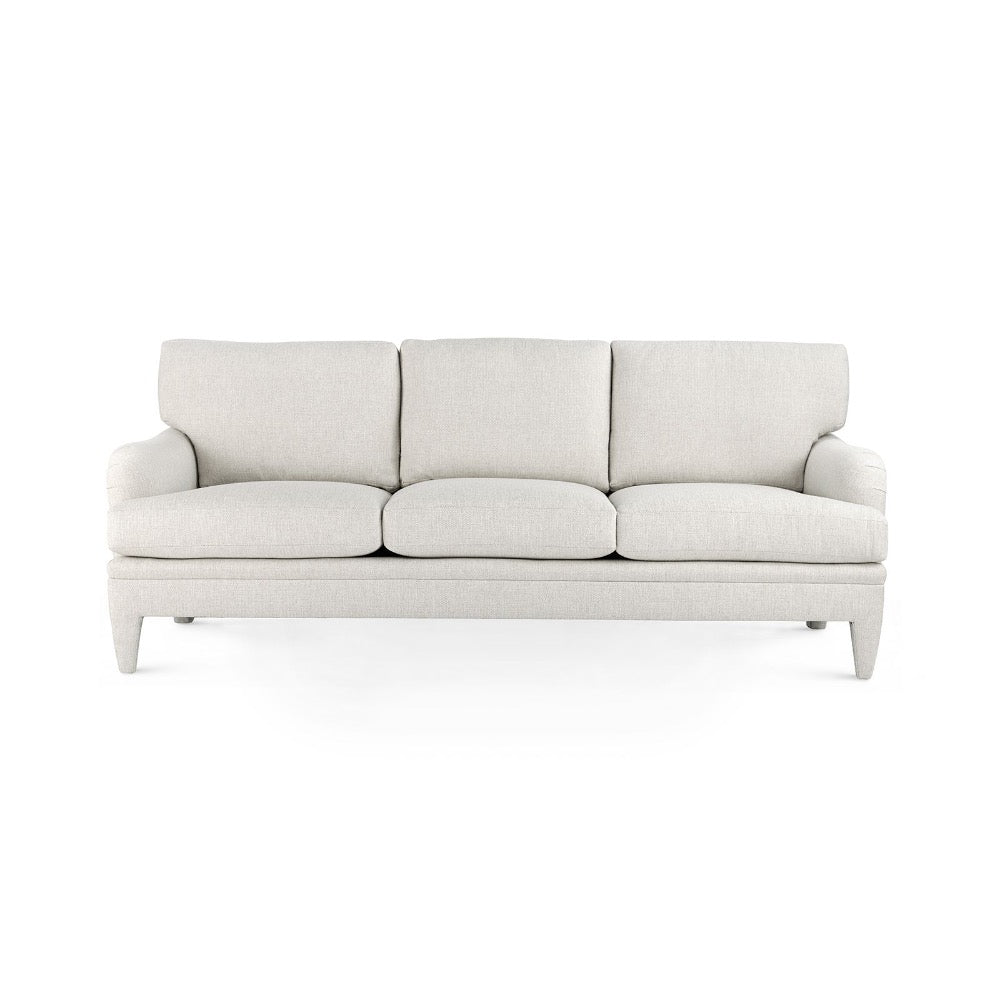 sofa three cushion white upholstered fabric handmade