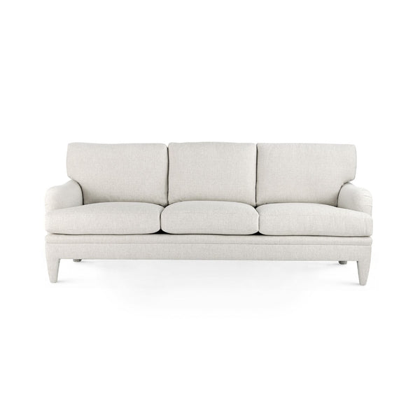 sofa three cushion white upholstered fabric handmade