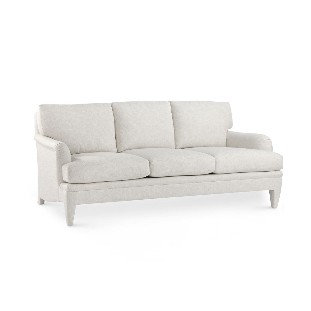 sofa three cushion white upholstered fabric handmade