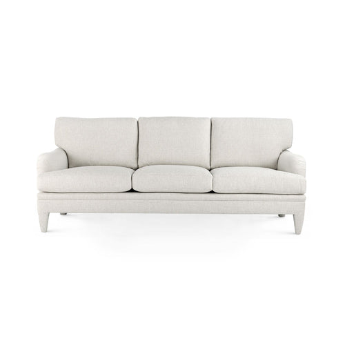 sofa three cushion white upholstered fabric handmade