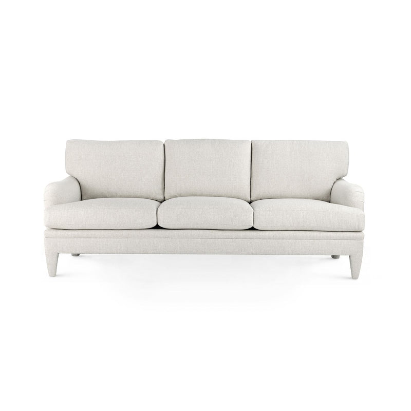 sofa three cushion white upholstered fabric handmade